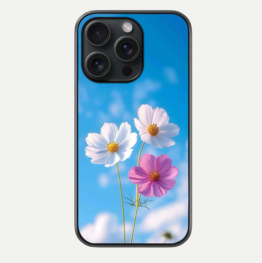 Triple Flowers With Sky Glass Case For iPhone 15 Pro by Custom World