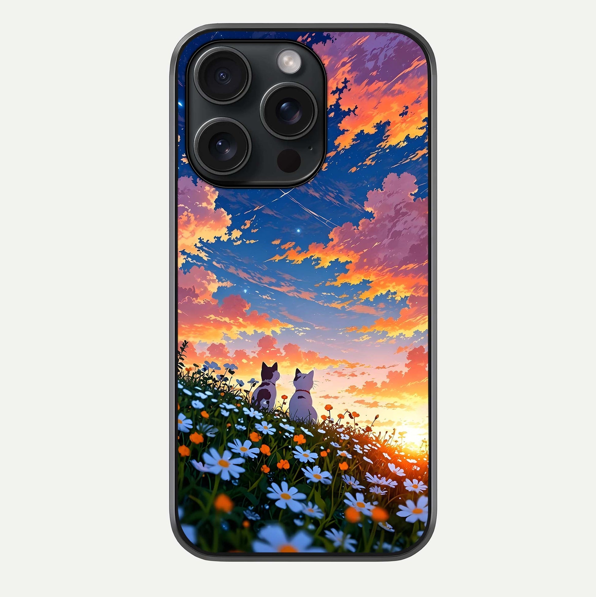 Two Cats Friends Glass Case For iPhone 15 Pro by Custom World