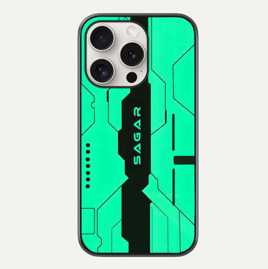 Aqua Tech CYBERPUNK Custom Name Glass Case For iPhone 15 Pro Max by Custom World