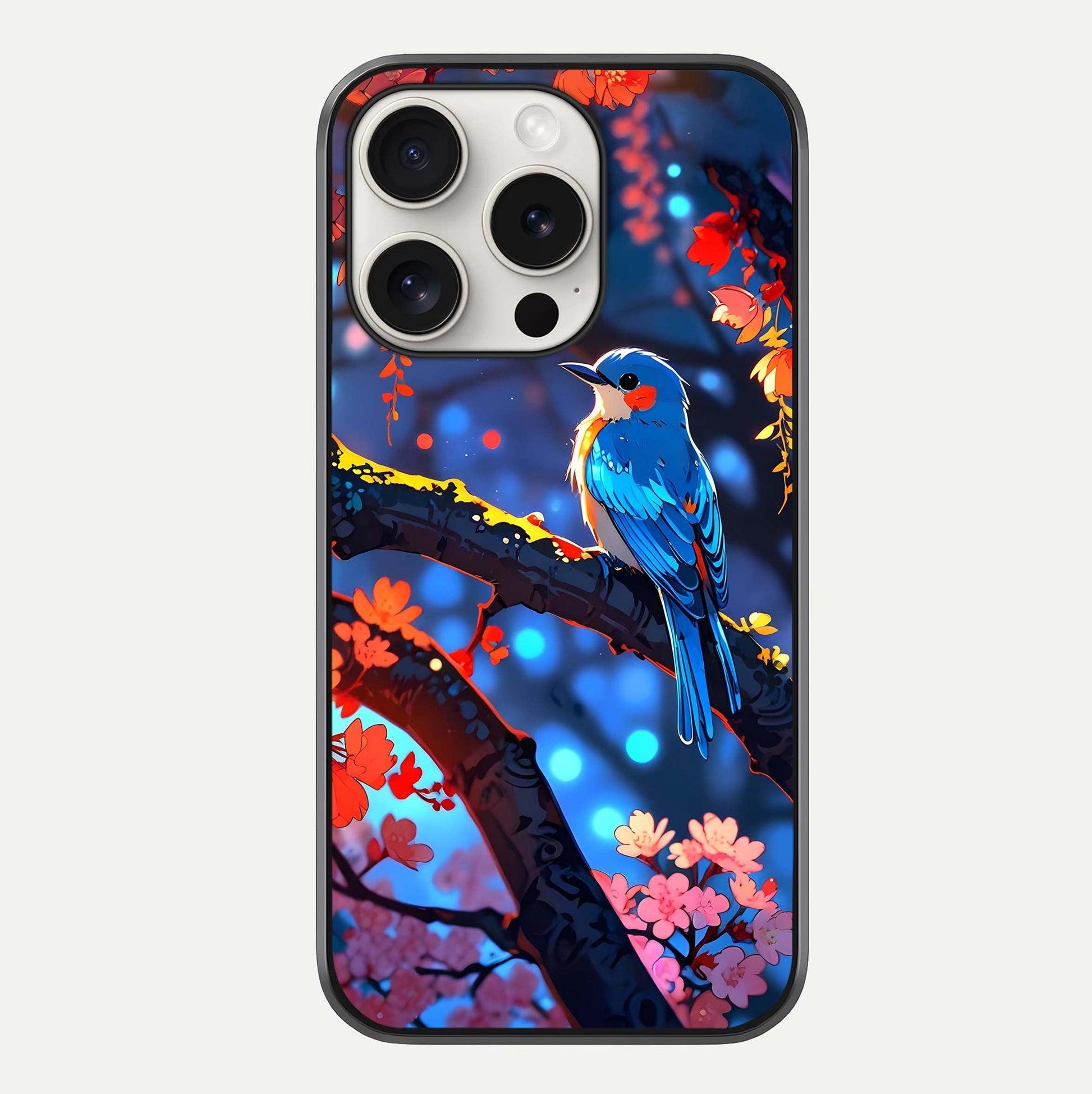 Blooming Spendor Bird Glass Case For iPhone 15 Pro Max by Custom World
