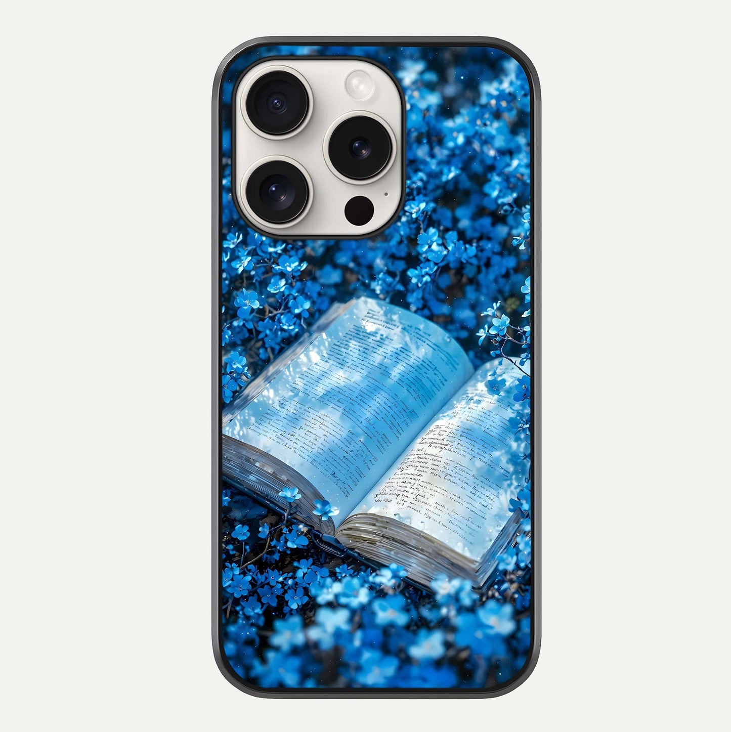 Blue Bloom Tales Glass Case For iPhone 15 Pro Max by Custom World