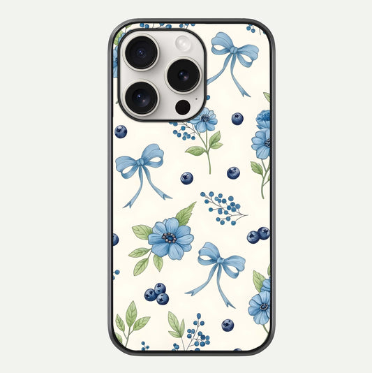 Blue Flower & Bow Glass Case For iPhone 15 Pro Max by Custom World
