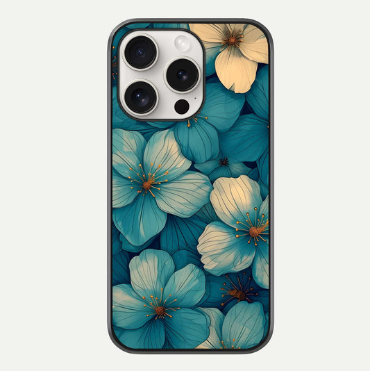 Blue Shade Floral Glass Case For iPhone 15 Pro Max by Custom World