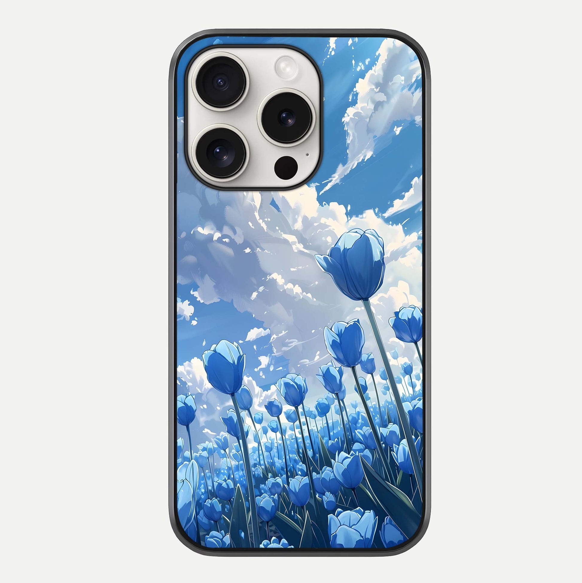 Blue Tulip Clouds Glass Case For iPhone 15 Pro Max by Custom World