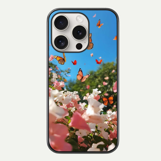 Butterflies In Bloom Sky Glass Case For iPhone 15 Pro Max by Custom World