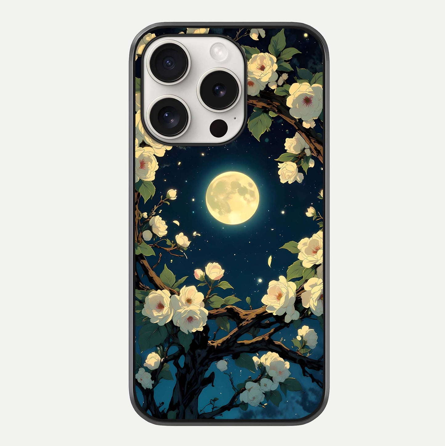 Celestial Moon & Flower Glass Case For iPhone 15 Pro Max by Custom World