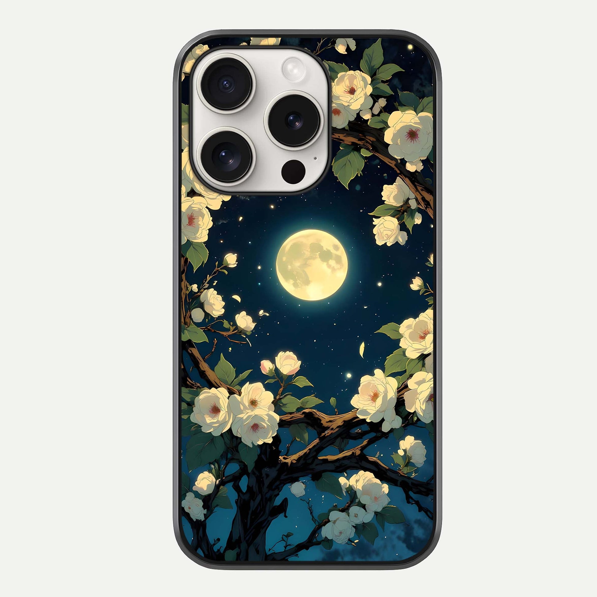 Celestial Moon & Flower Glass Case For iPhone 15 Pro Max by Custom World