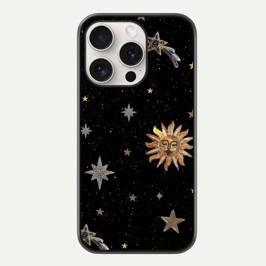Celestial Moon With Stars Glass Case For iPhone 15 Pro Max by Custom World