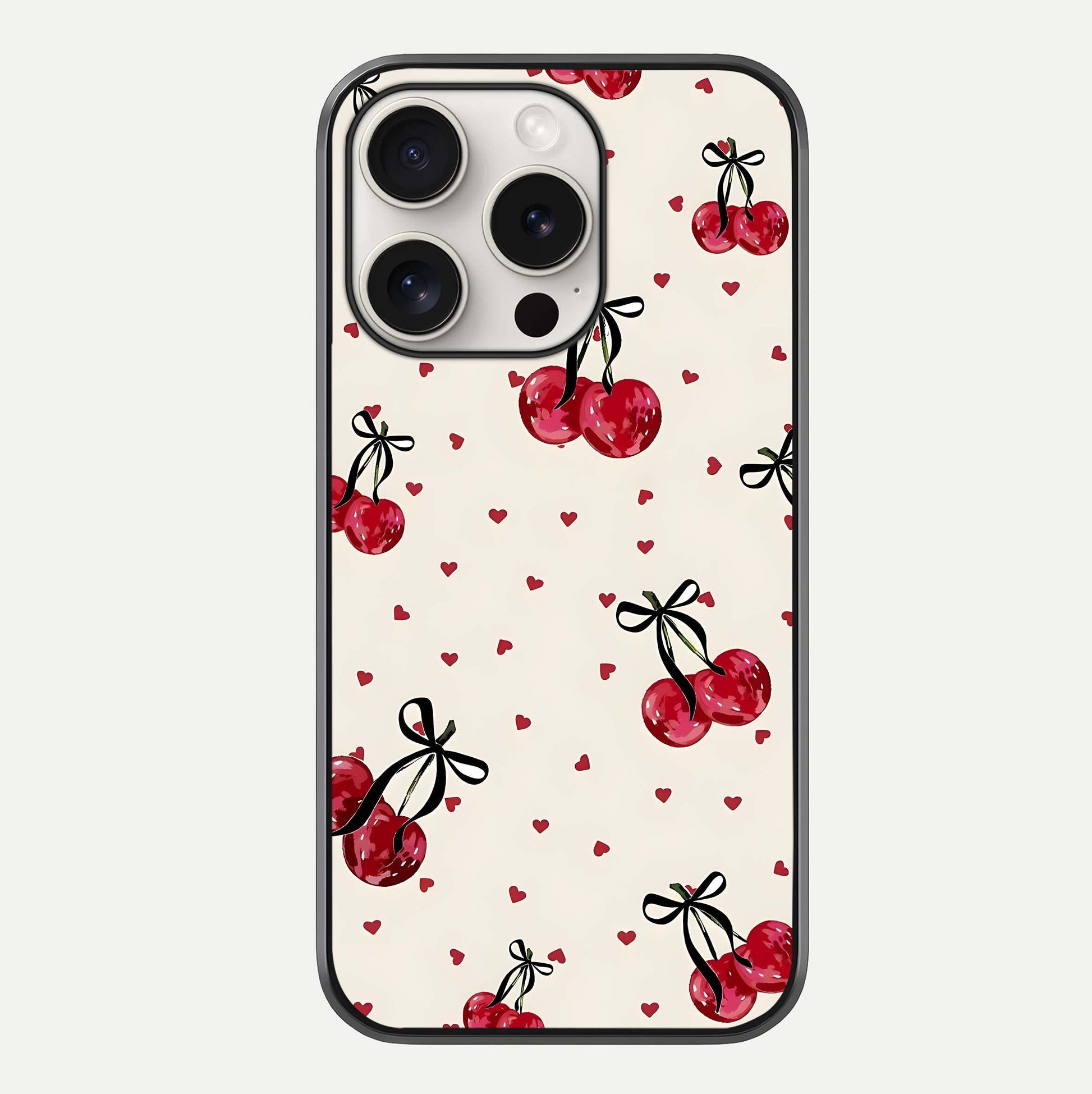 Cherry Heart Bow Glass Case For iPhone 15 Pro Max by Custom World