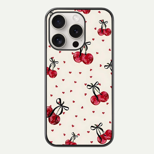 Cherry Heart Bow Glass Case For iPhone 15 Pro Max by Custom World