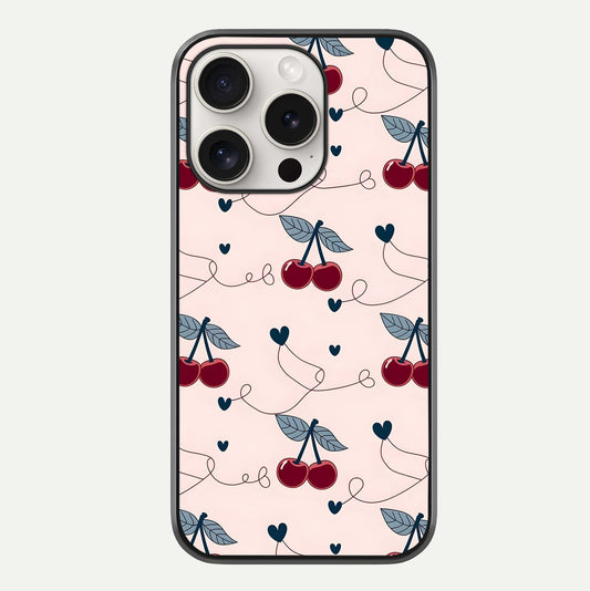 Cherry Heart Line Glass Case For iPhone 15 Pro Max by Custom World