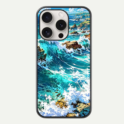 Coastal Blue Waves Glass Case For iPhone 15 Pro Max by Custom World