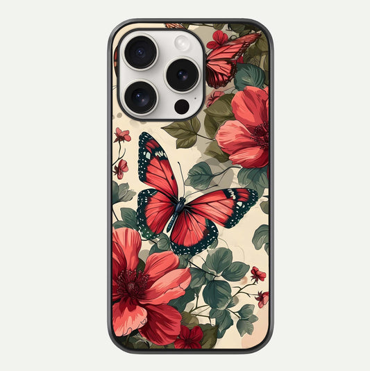 Crimson Butterfly Garden Glass Case For iPhone 15 Pro Max by Custom World