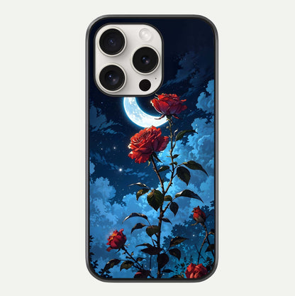 Crimson Rose Moon Glass Case For iPhone 15 Pro Max by Custom World