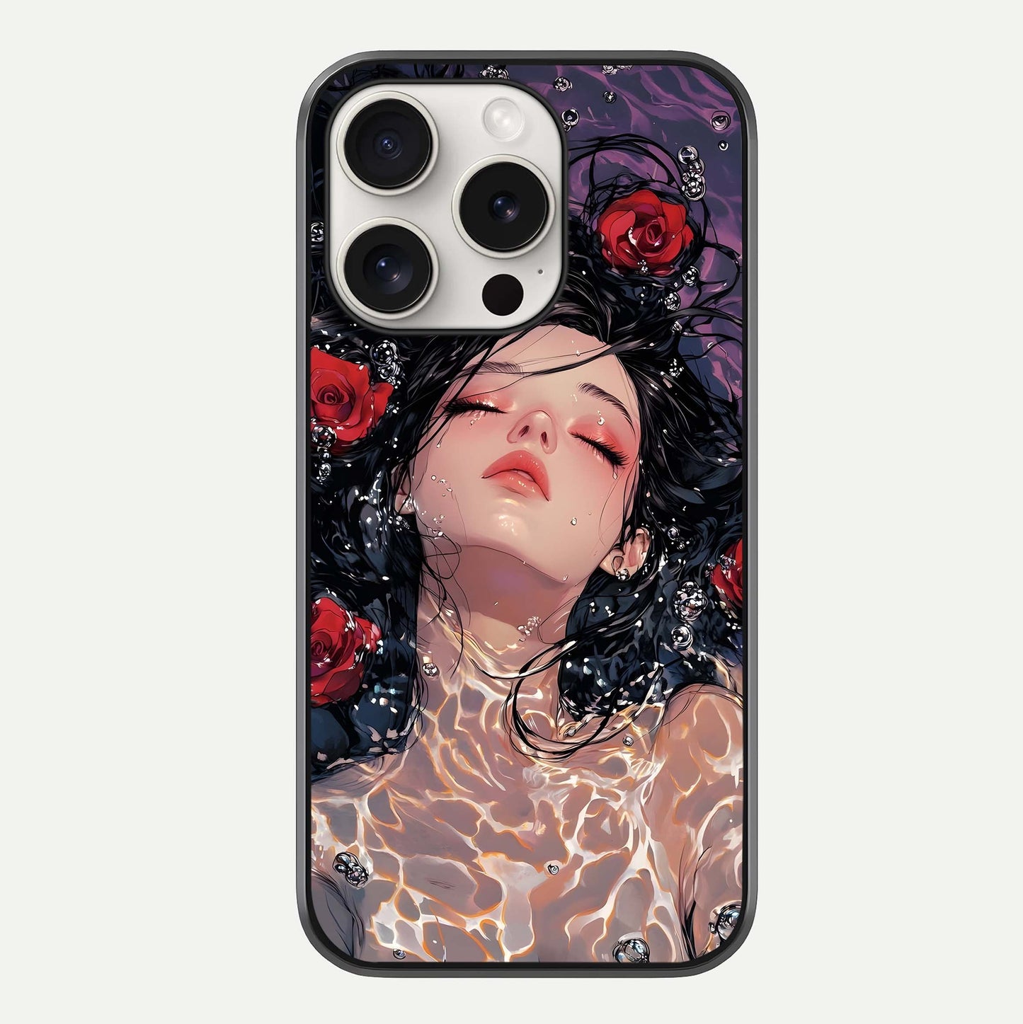 Crimson Rose Serenity Glass Case For iPhone 15 Pro Max by Custom World