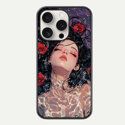 Crimson Rose Serenity Glass Case For iPhone 15 Pro Max by Custom World