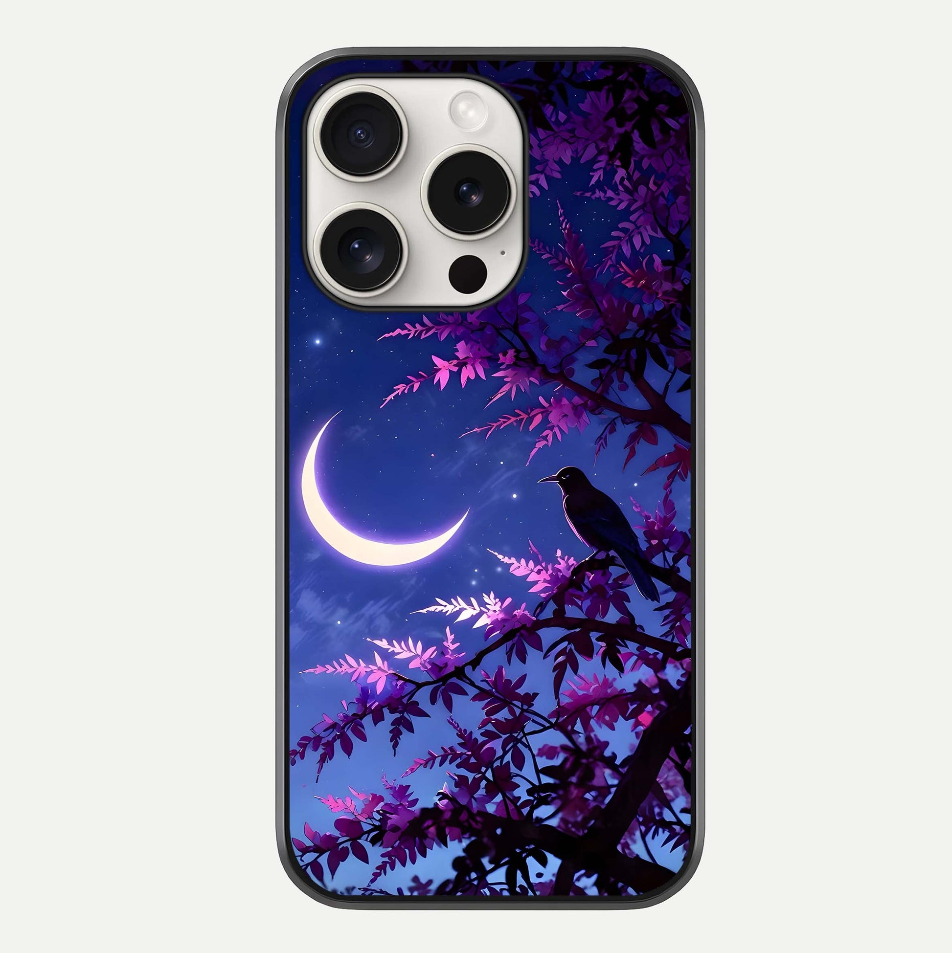 Crow & Moon Scenery Glass Case For iPhone 15 Pro Max by Custom World