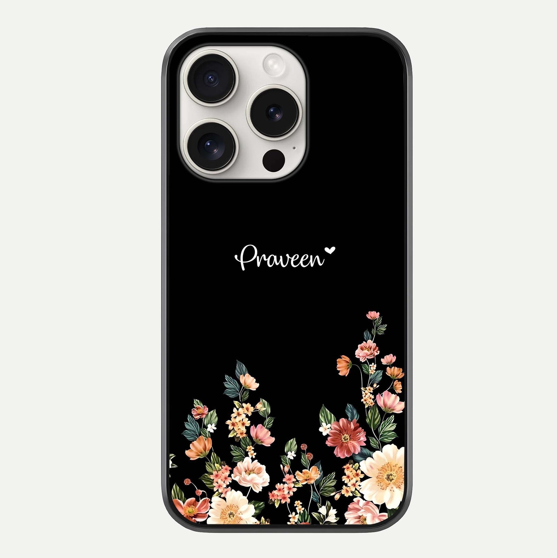 Floral Design Personalized Custom Name Glass Case For iPhone 15 Pro Max by Custom World