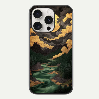 Golden River Moon Glass Case For iPhone 15 Pro Max by Custom World