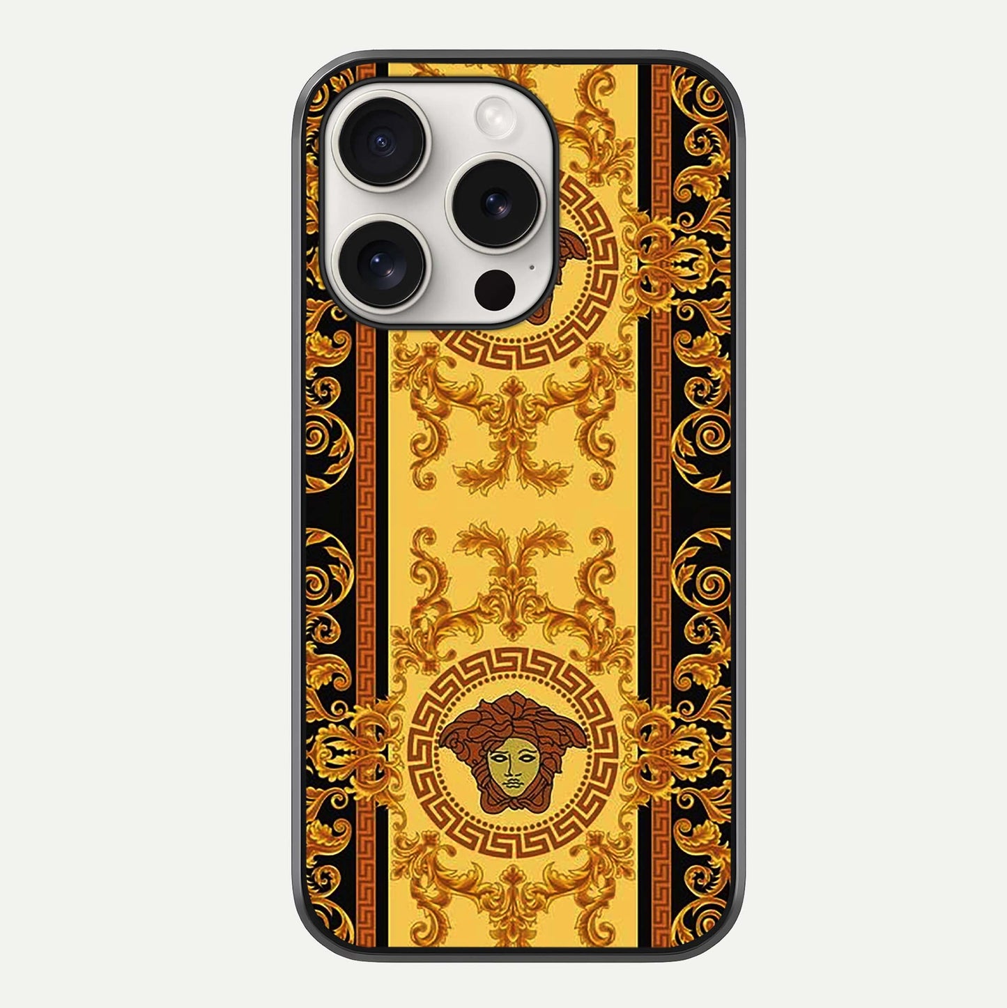 Golden Royal Heritage Glass Case For iPhone 15 Pro Max by Custom World