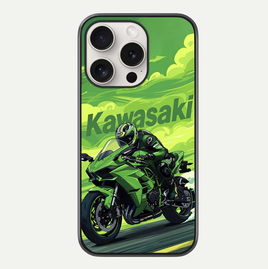 Green Kawasaki Glass Case For iPhone 15 Pro Max by Custom World