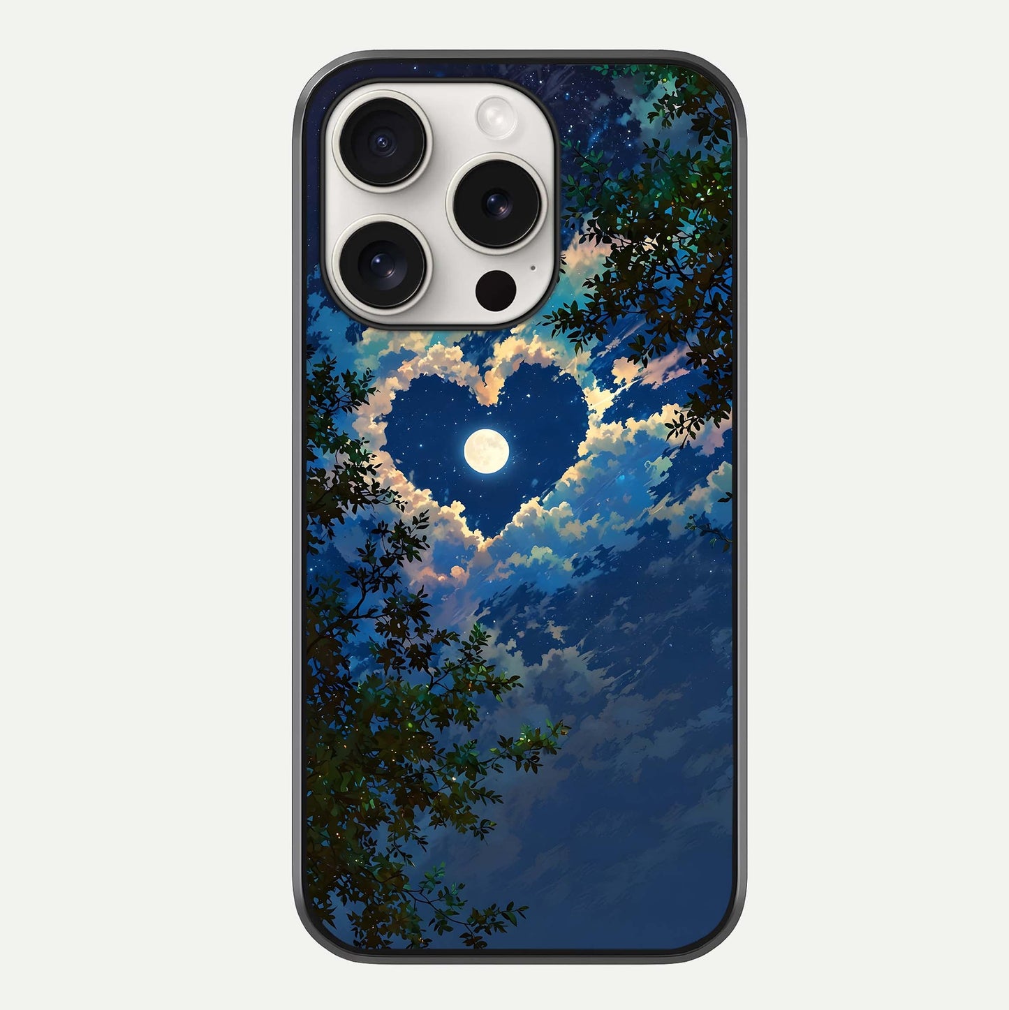 Heart With Moon Sky Glass Case For iPhone 15 Pro Max by Custom World