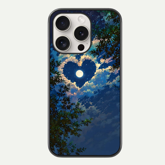 Heart With Moon Sky Glass Case For iPhone 15 Pro Max by Custom World