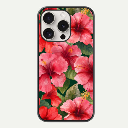 Hibiscus Pattern Glass Case For iPhone 15 Pro Max by Custom World