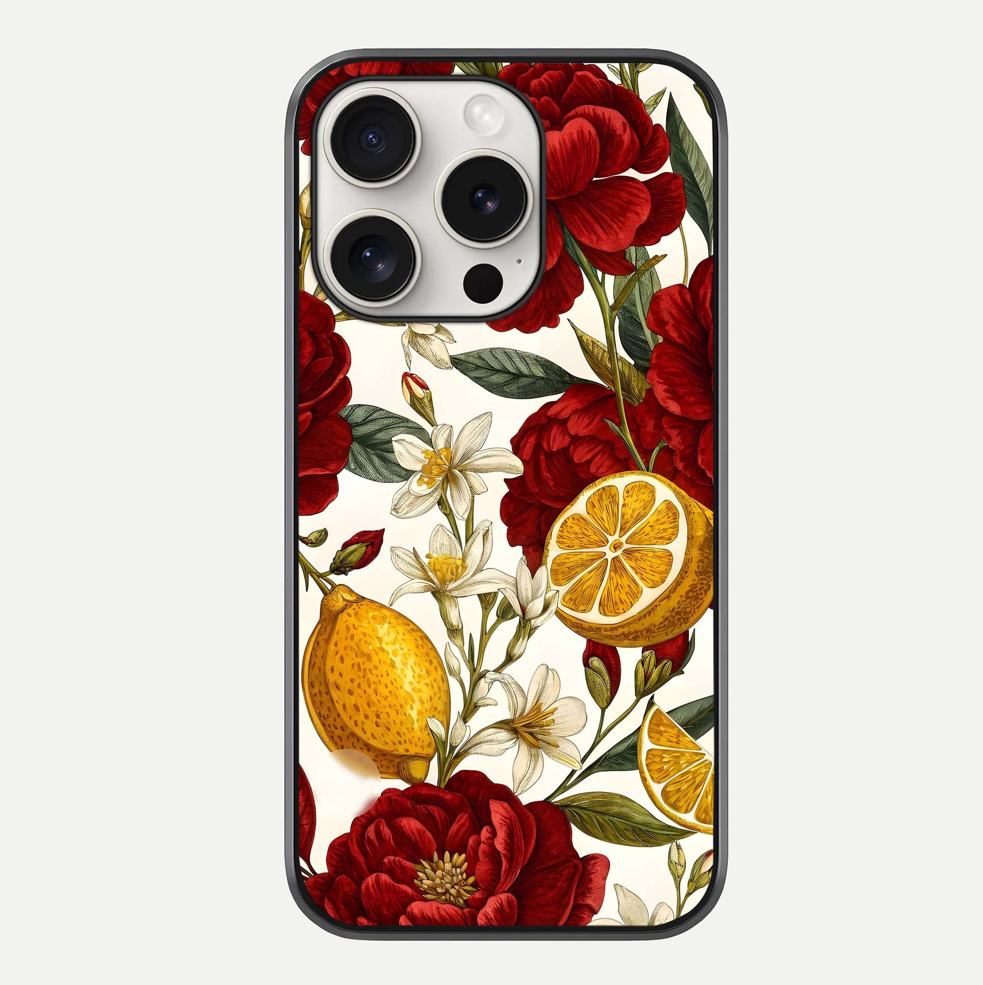 Lemon Rose Charm Glass Case For iPhone 15 Pro Max by Custom World