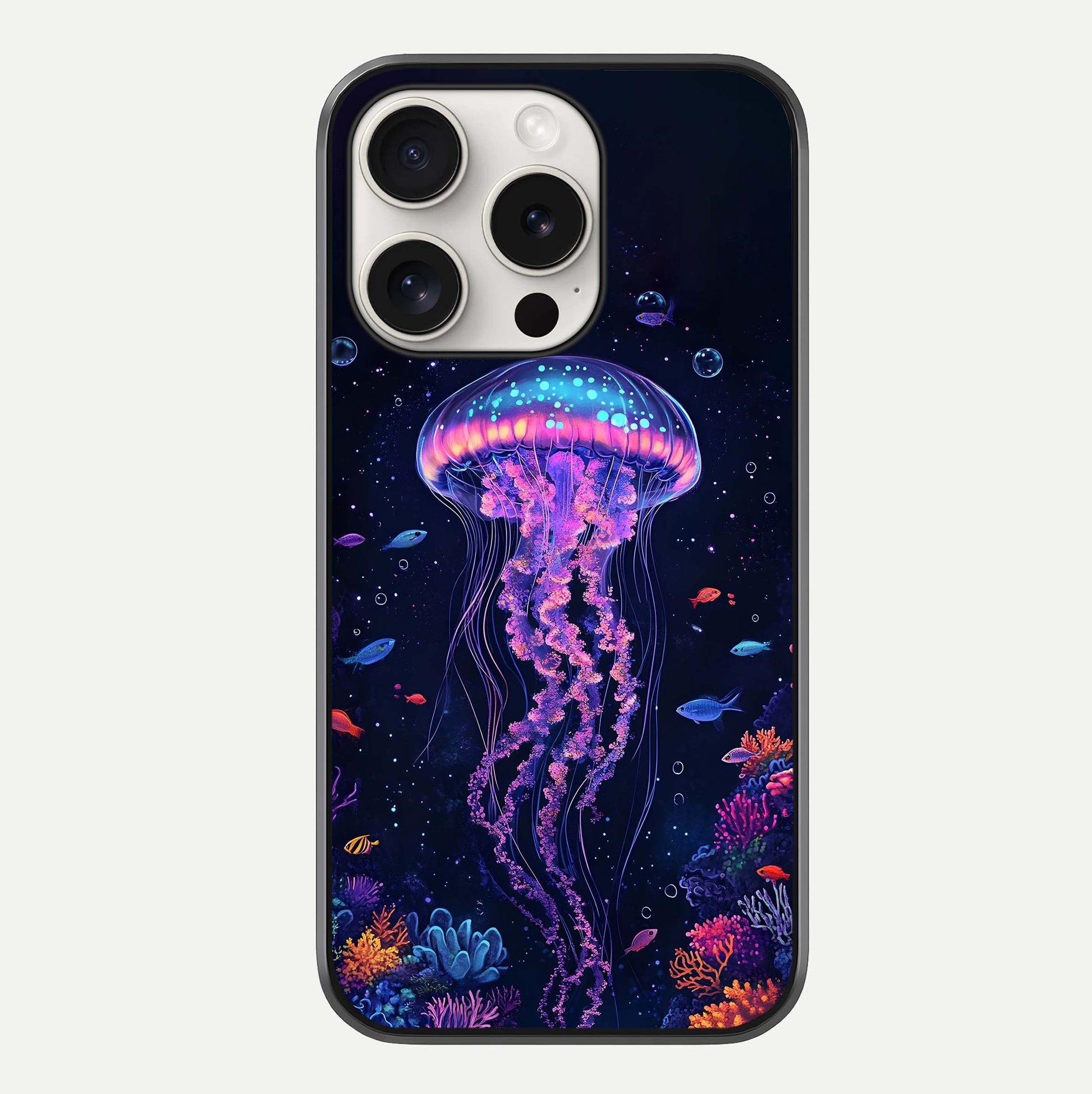 Neon Jellyfish Glass Case For iPhone 15 Pro Max by Custom World