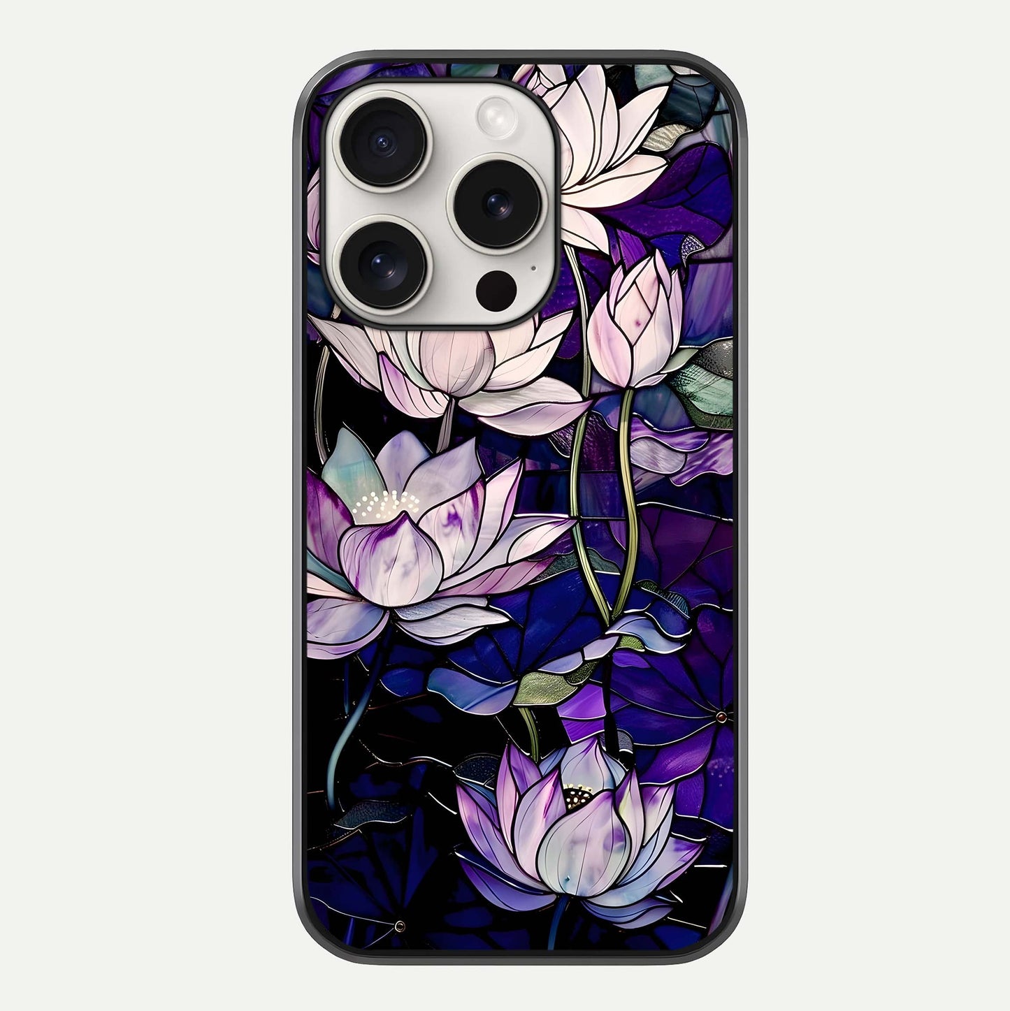 Purple Lotus Pattern Glass Case For iPhone 15 Pro Max by Custom World