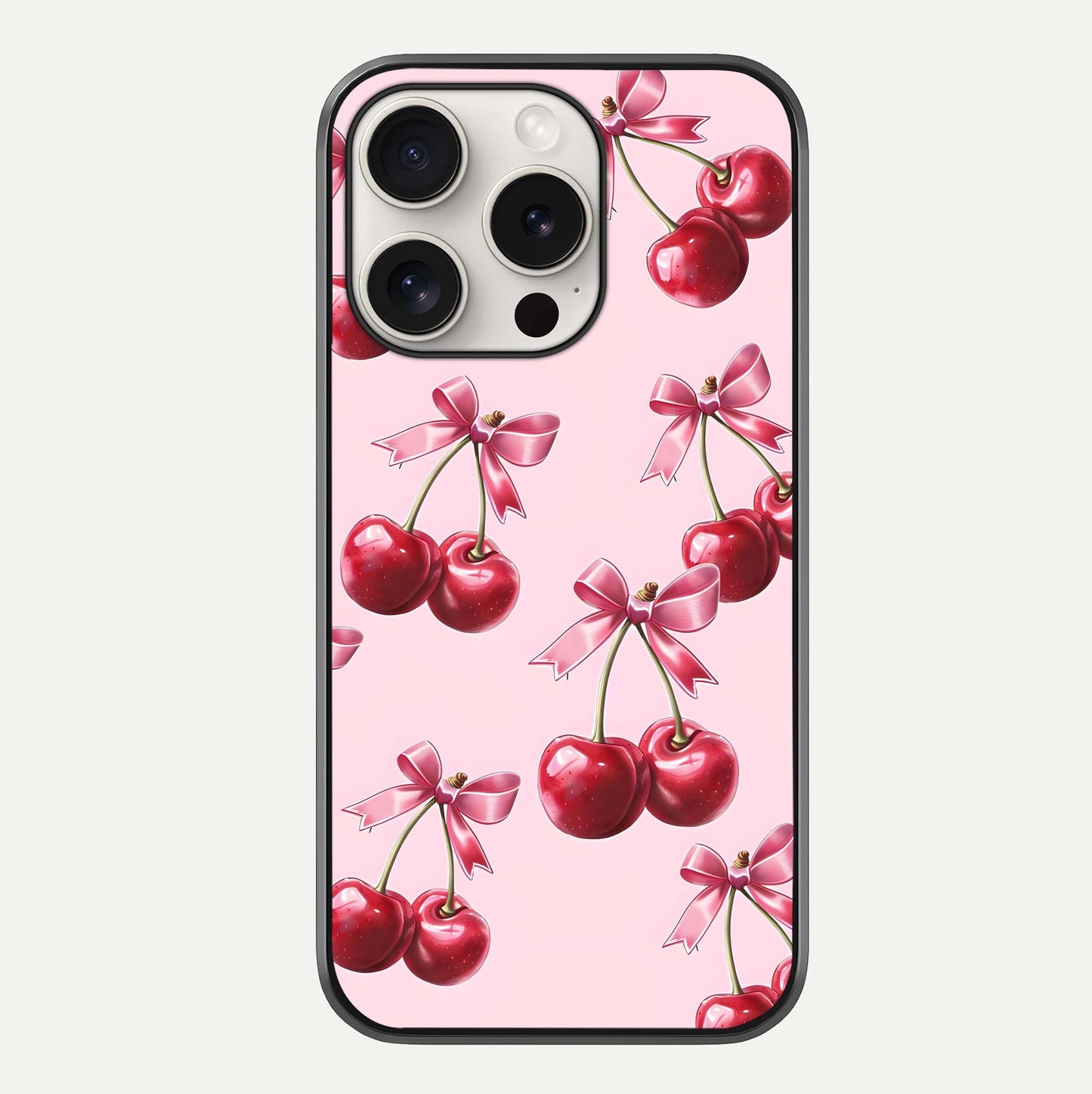 Red Cherries Pattern Glass Case For iPhone 15 Pro Max by Custom World