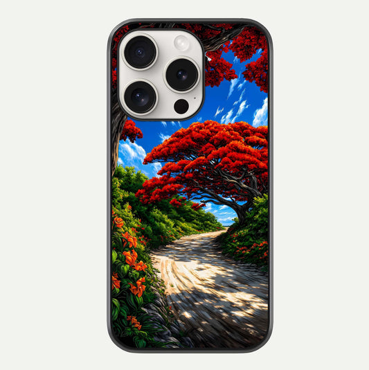 Red Trees Pathway Glass Case For iPhone 15 Pro Max by Custom World