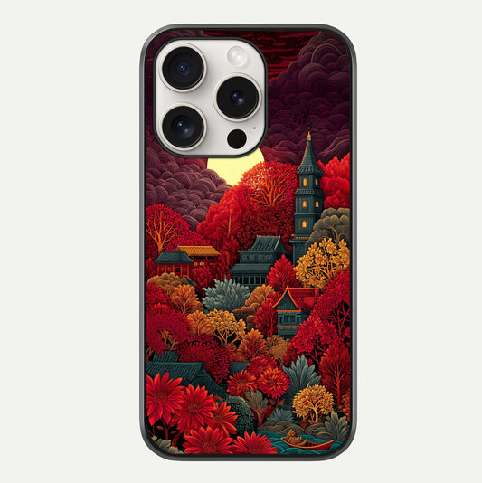 Scarlet Autumn Temple Glass Case For iPhone 15 Pro Max by Custom World