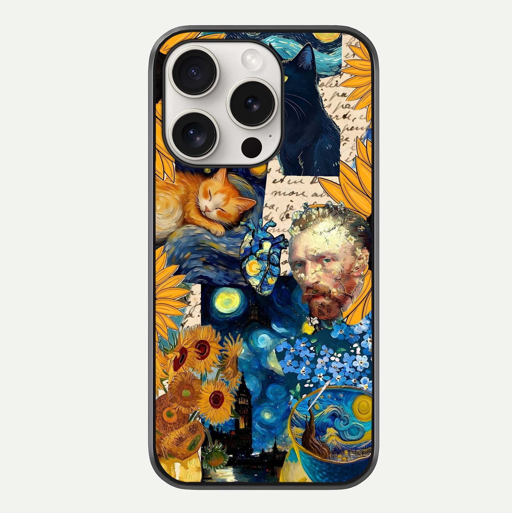 Sunflower Cat Art Glass Case For iPhone 15 Pro Max by Custom World