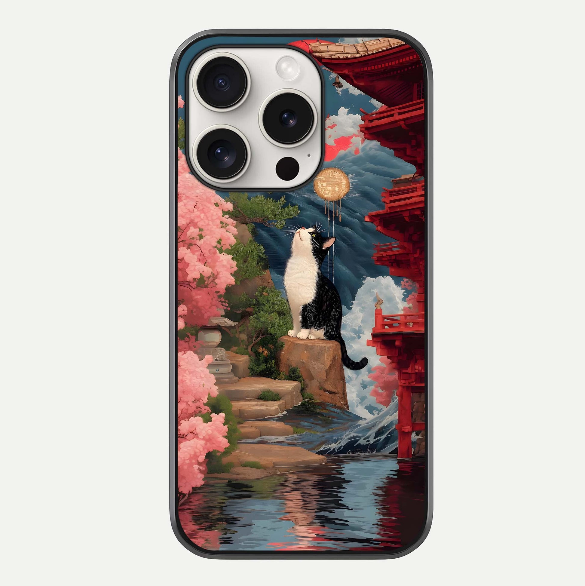 Temple Cat Scenery Glass Case For iPhone 15 Pro Max by Custom World