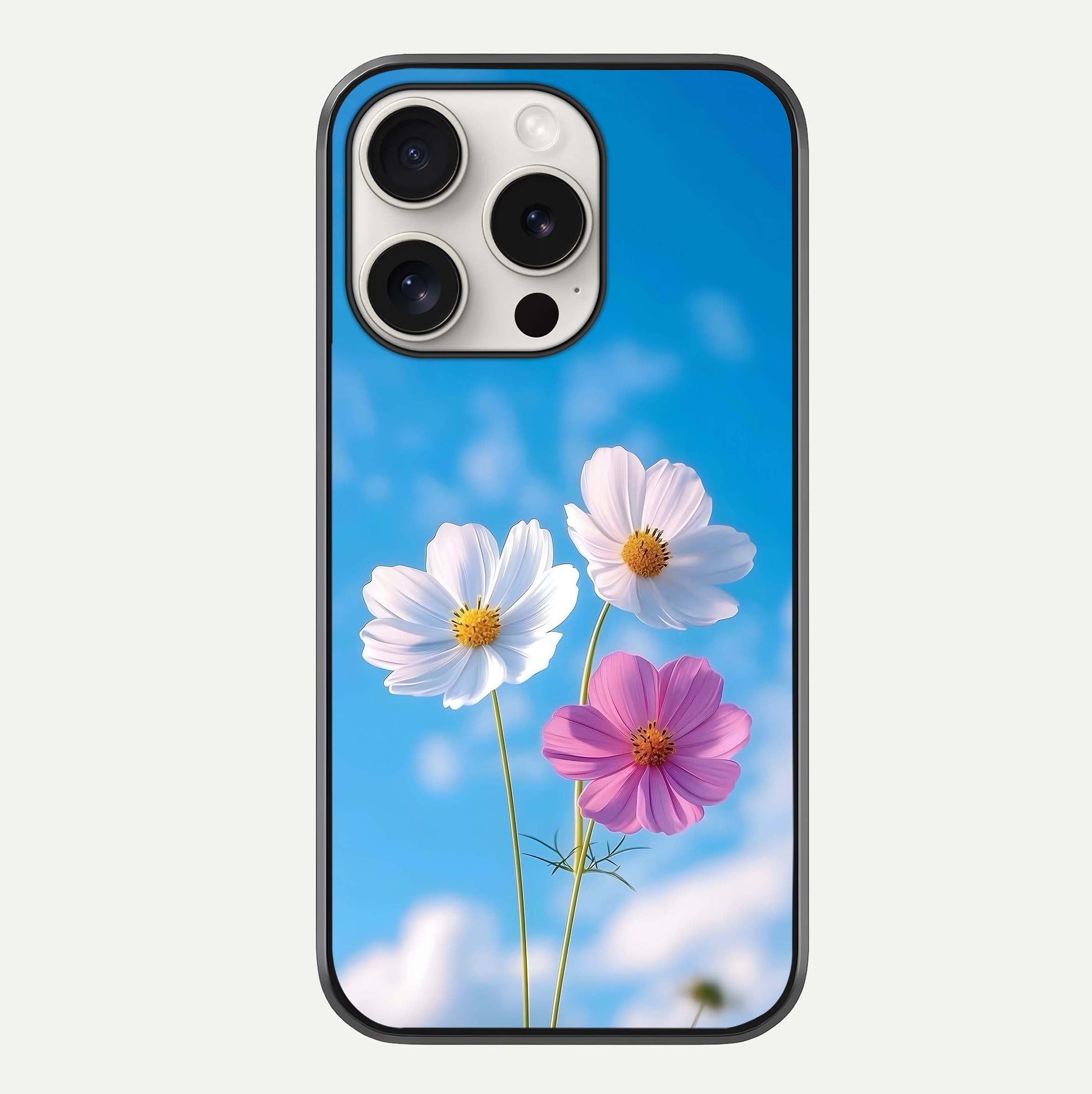 Triple Flowers With Sky Glass Case For iPhone 15 Pro Max by Custom World