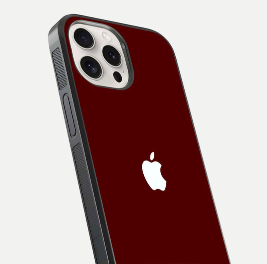 Apple Crimson Core Glass Case for iPhone 15 Pro Max close-up angle showing deep crimson tone and HD glass reflection