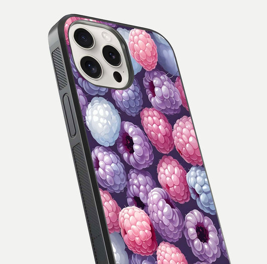 Berry Candy Pop Glass Case for iPhone 15 Pro Max close-up shot revealing candy-style texture and reflective surface