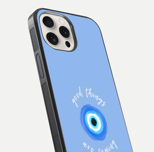 Bright Future Ahead Glass Case for iPhone 15 Pro Max close-up image highlighting bold quote text and HD reflection