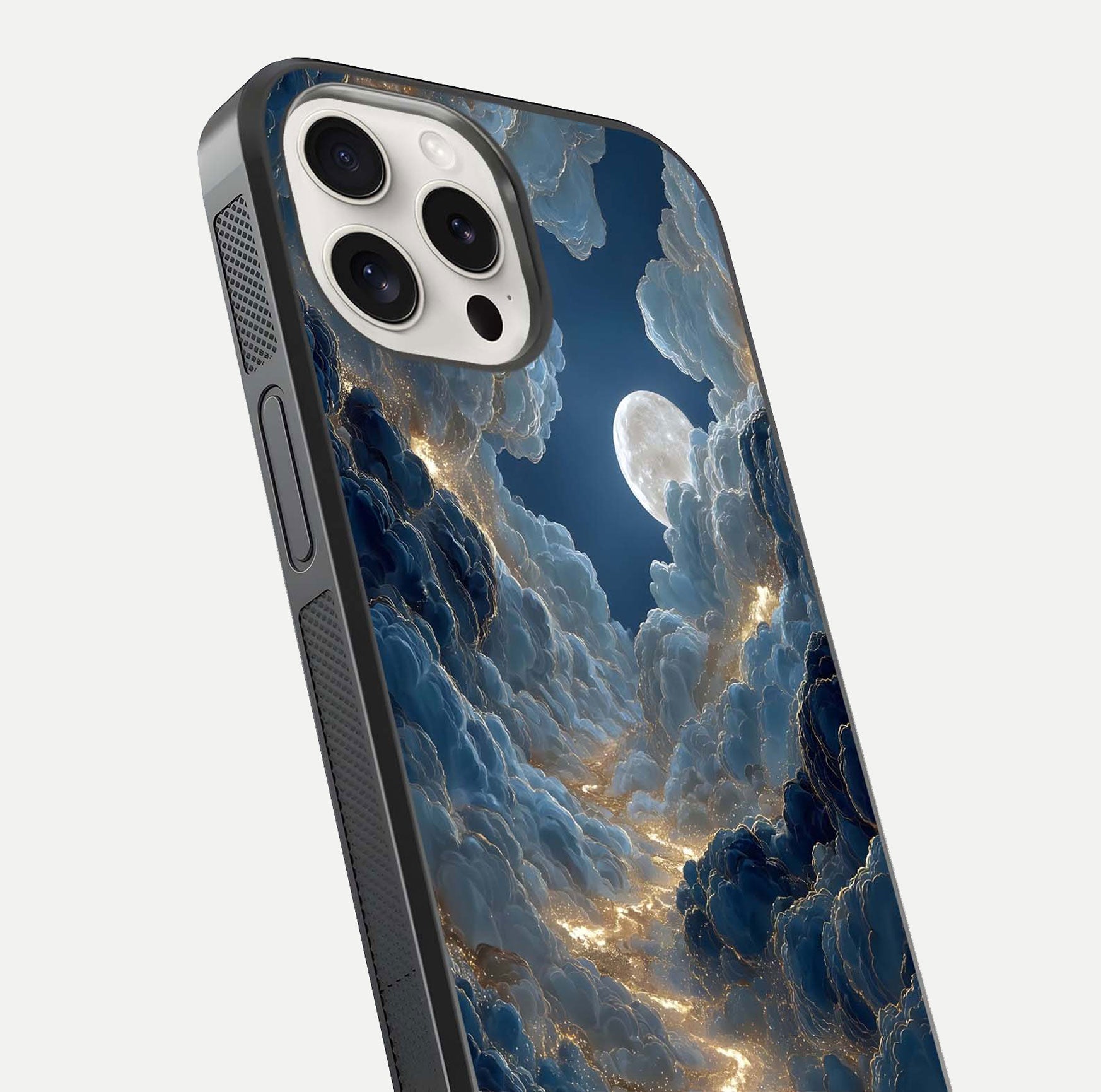 Celestial Cloud Road Glass Case for iPhone 15 Pro Max close-up view showing road gradient and cloud reflection shine