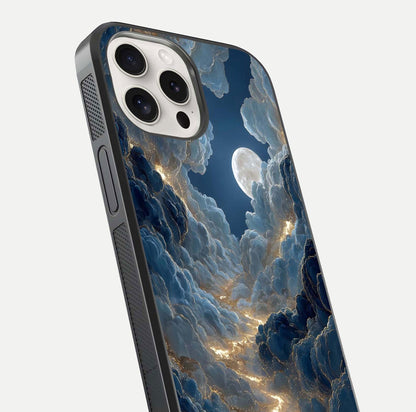 Celestial Cloud Road Glass Case for iPhone 15 Pro Max close-up view showing road gradient and cloud reflection shine