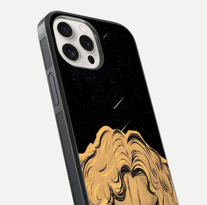 Celestial God’s Plan Glass Case for iPhone 15 Pro Max close-up angled shot highlighting celestial details and reflection