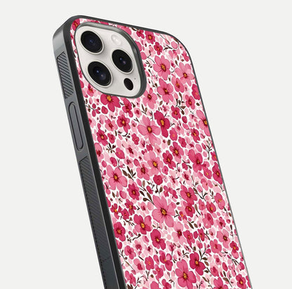 Cherry Blossom Charm Glass Case for iPhone 15 Pro Max close-up highlighting petal gradient and reflection shine