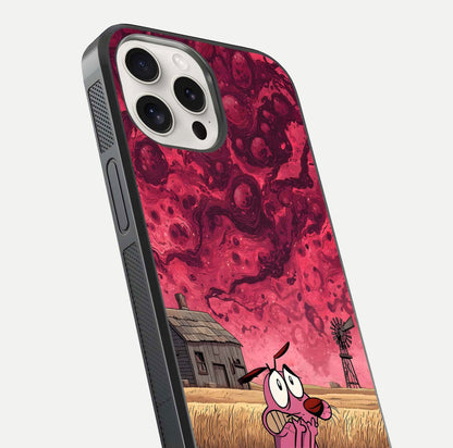 Courage Under Sky Glass Case for iPhone 15 Pro Max close-up highlighting typography and HD reflection