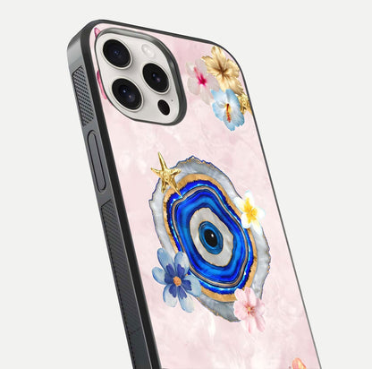 Divine Aura Bloom Glass Case for iPhone 15 Pro Max close-up highlighting flower glow and reflection tone