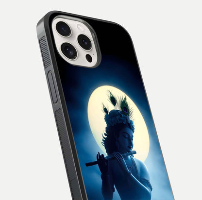 Divine Moon Flute Glass Case for iPhone 15 Pro Max close-up highlighting flute detail and reflection shine