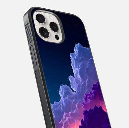 Dreamy Cloud Skies Glass Case for iPhone 15 Pro Max close-up highlighting soft gradient tones and reflection glow