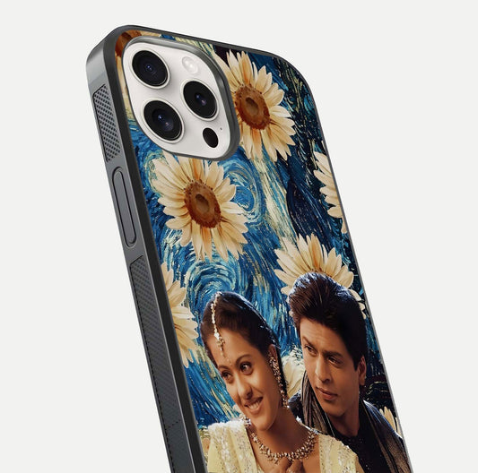 Eternal Love Story Glass Case for iPhone 15 Pro Max close-up highlighting couple detail and light reflection