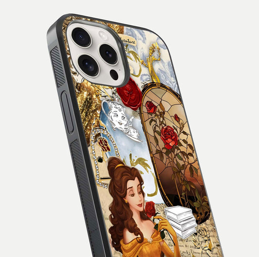 Golden Dream Belle Glass Case for iPhone 15 Pro Max close-up angled shot showing gradient tones and reflection polish